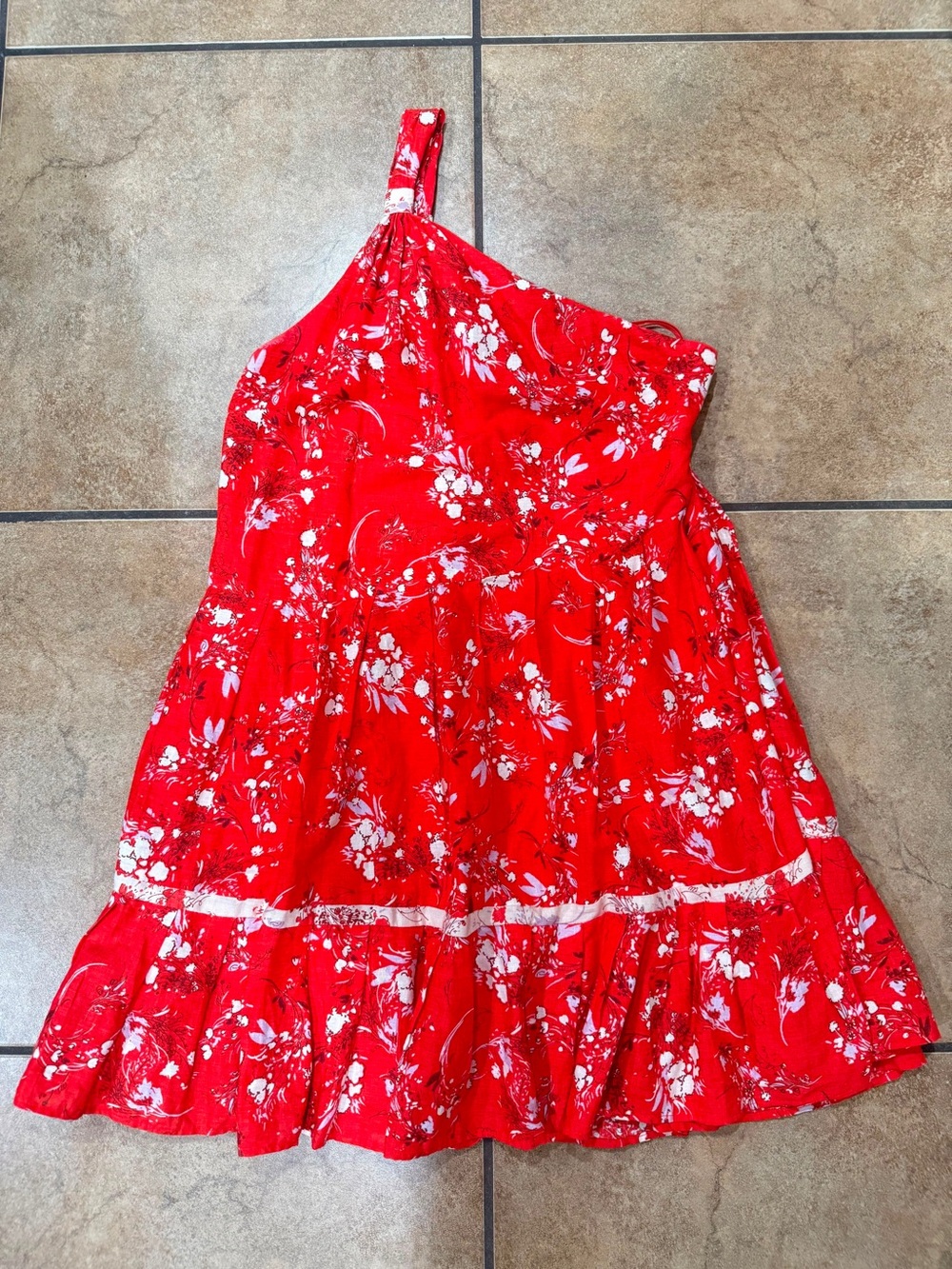 Free People Red One-Shoulder Floral Casual Dress